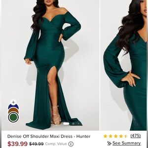 Elegant Hunter Green Off Shoulder Maxi Dress